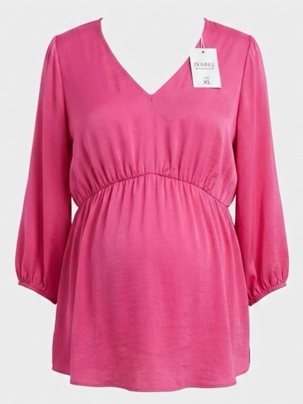 NWT Isabel Maternity Very Pink Sateen Blouse XL Balloon Sleeve Keyhole Back